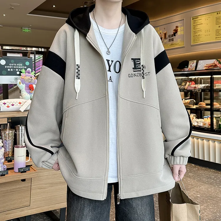 青少年中学生春秋季新款长袖港风宽松潮流休闲男生连帽夹克外套