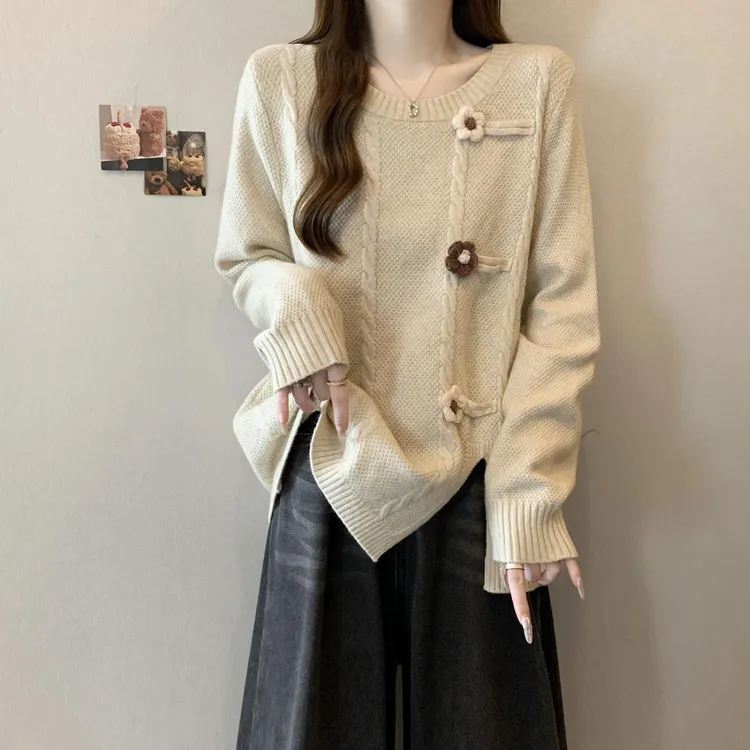 遮肚子设计感针织毛衣打底衫女秋冬微胖大码不规则开叉上衣打底衫