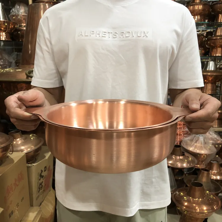 加厚电磁炉铜火锅家用铜锅仔双耳铜锅杀猪菜火锅炉汤锅电磁燃气锅