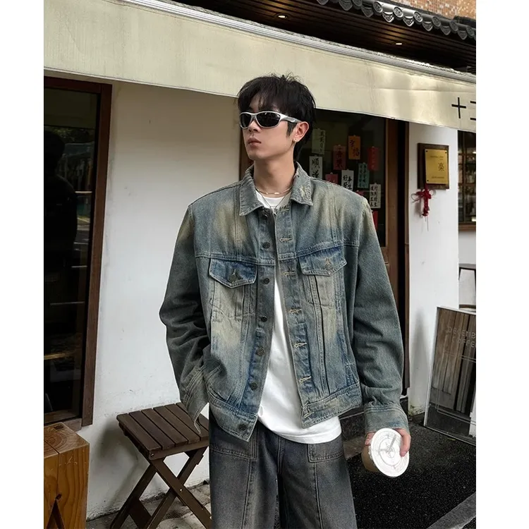 水洗做旧短款牛仔外套男春秋款美式复古牛仔衣高级感痞帅工装夹克