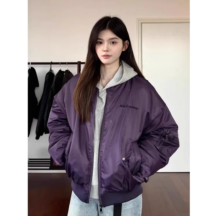 美式复古刺绣棒球棉服外套男女秋冬Cleanfit短款飞行夹棉夹克外套