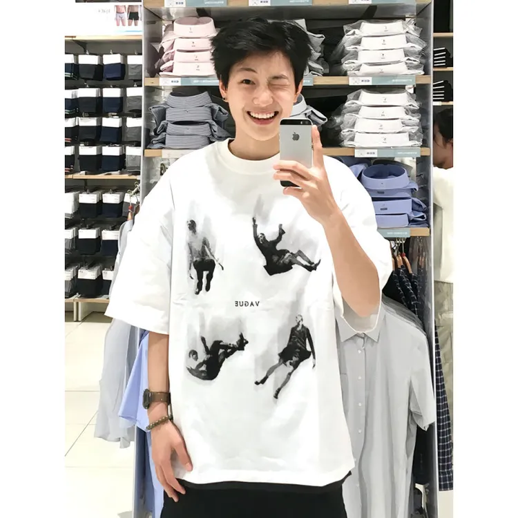 欧美潮牌t恤高克重磅高街短袖男设计感小众夏季美式复古七分半袖