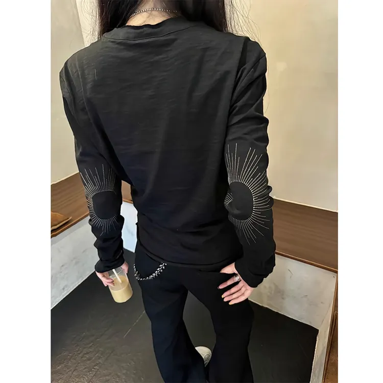 美式高街亨利领长袖t恤男春秋潮牌袖子拼接卫衣慵懒高级感打底衫