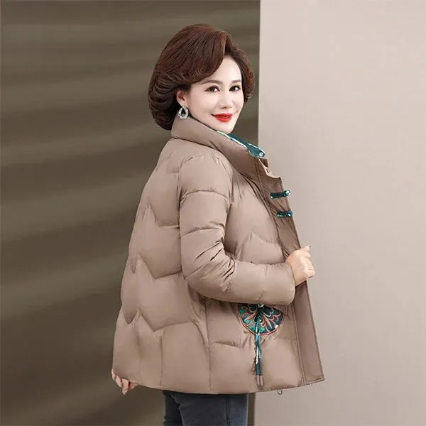 妈妈冬装加绒加厚外套2024新款中老年女装短款冬季棉衣洋气