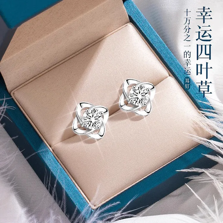 足银耳饰 999纯银四叶草耳钉女款2025年新款防过敏圣诞礼物送女友