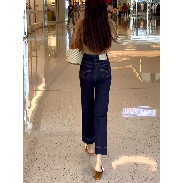 美思源防褪色九分直筒裤秋季2025新款显瘦高腰女士牛仔裤阔腿奶奶
