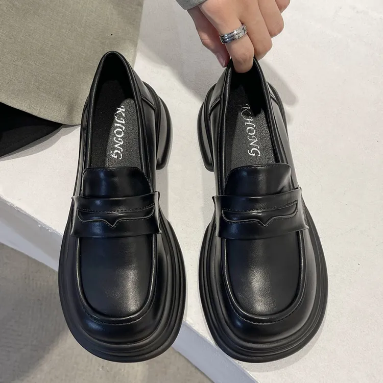 厚底增高乐福鞋女2023春季新款软底休闲小皮鞋百搭一脚蹬单鞋女鞋