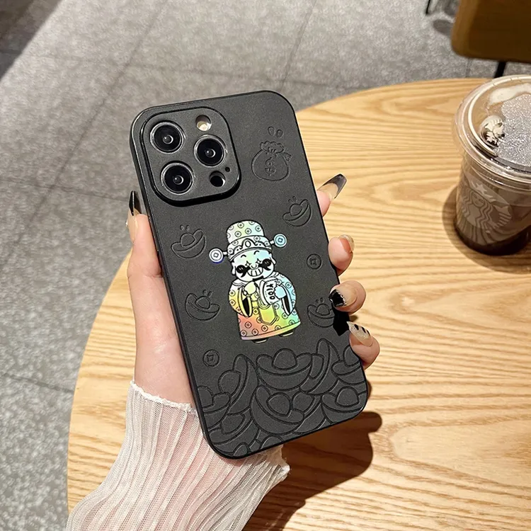 国风镭射财神适用苹果17promax/15/14全包磨砂防摔16pro/13手机壳