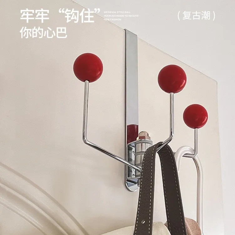 创意圆球门后落地衣架免打孔门上挂衣架入户卫生间旋转收纳衣帽架