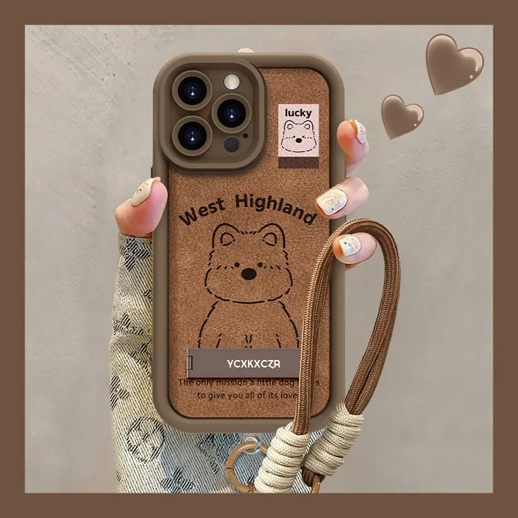 简约小狗手机壳适用于苹果16/oppo华为vivo可爱小羊皮松弛感流行