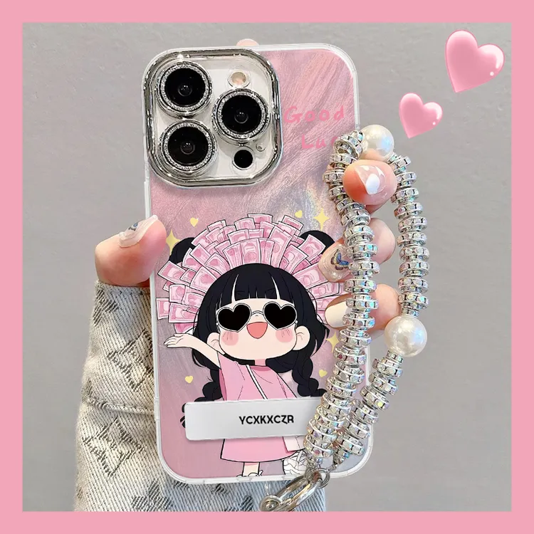 可爱女孩手机壳适用于苹果15/OPPO华为VIVO创意精孔羽纱壳网红新
