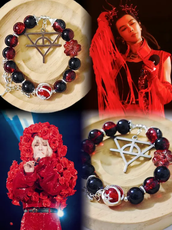 华晨宇演唱会手串重工琉璃手链火姐手工定制红色手链火星物料周边