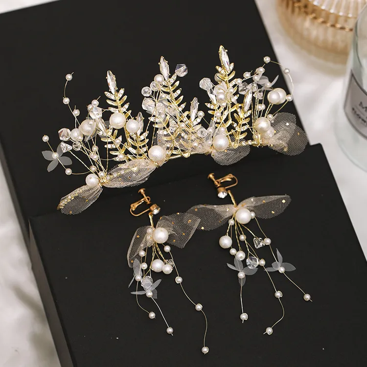 新款皇冠发饰超仙手工网纱发箍头饰韩式新娘礼服主冠配饰