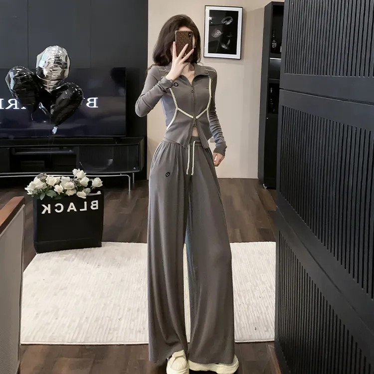 2023秋季新款休闲运动套装女显瘦时尚洋气减龄外套阔腿裤两件套潮