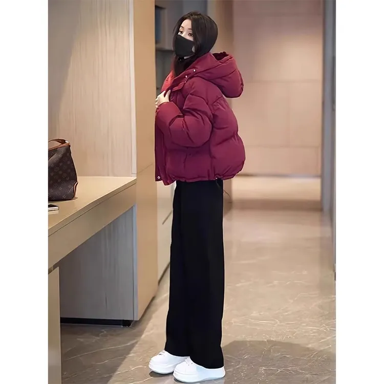 高级感时尚加厚红色网红棉服女冬季2024新款小个子宽松棉袄短外套