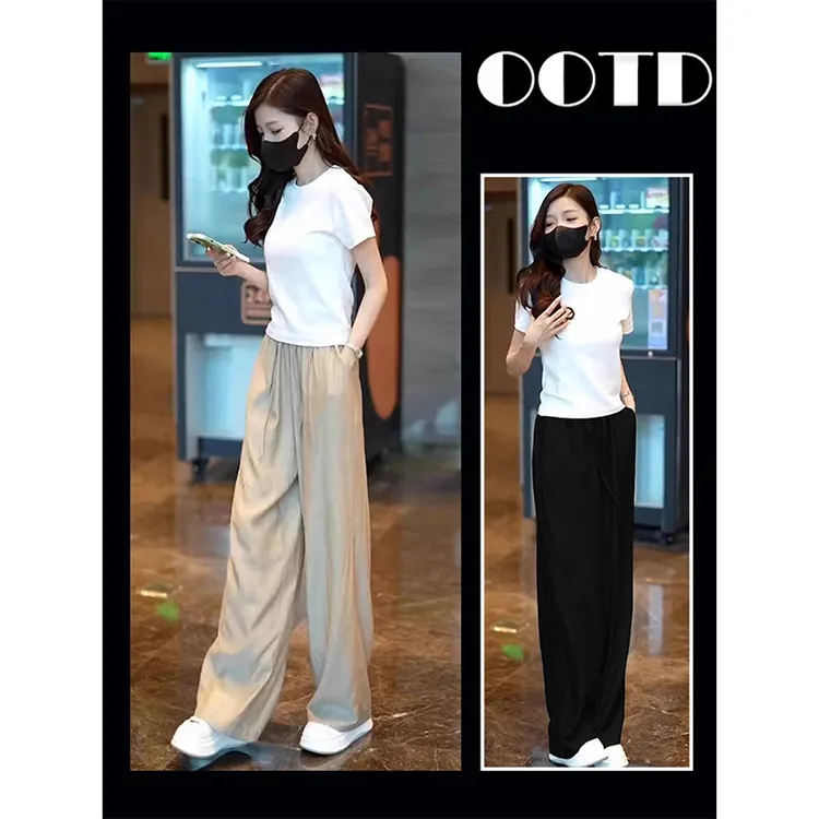 韩版时尚休闲运动套装女夏2024新款时尚洋气减龄T恤+阔腿裤两件套