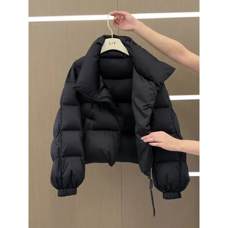 黑色保暖棉服外套短款冬季外套女2025新款高级感时尚加厚立领棉服