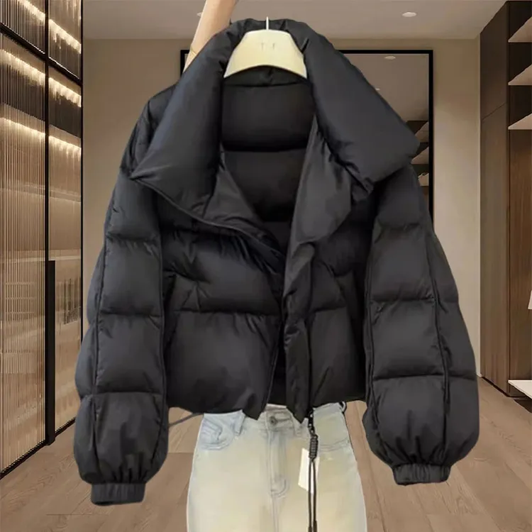 设计感加厚短款拉链棉衣外套女冬季2025年新款高级感小众黑色棉服
