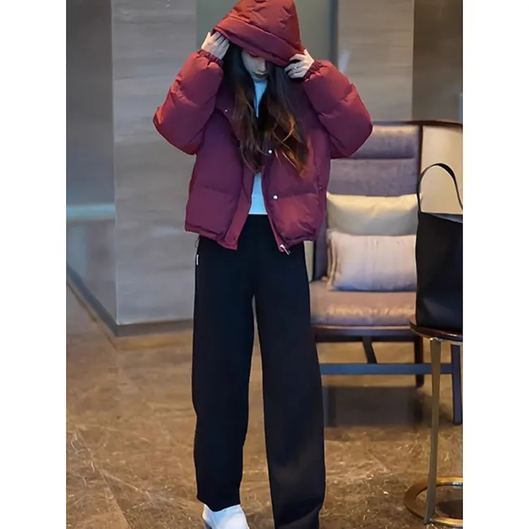 冬季2024高级感新款时尚加厚红色保暖棉服女小个子宽松棉袄短外套