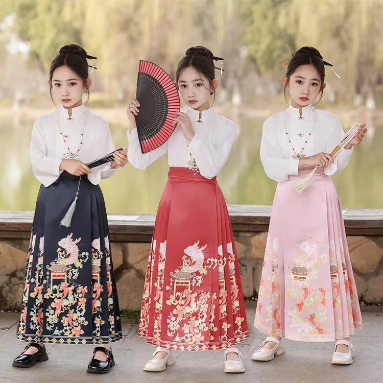 2024女童马面裙中国风夏天古装明制改良唐装儿童汉服女孩夏季套装