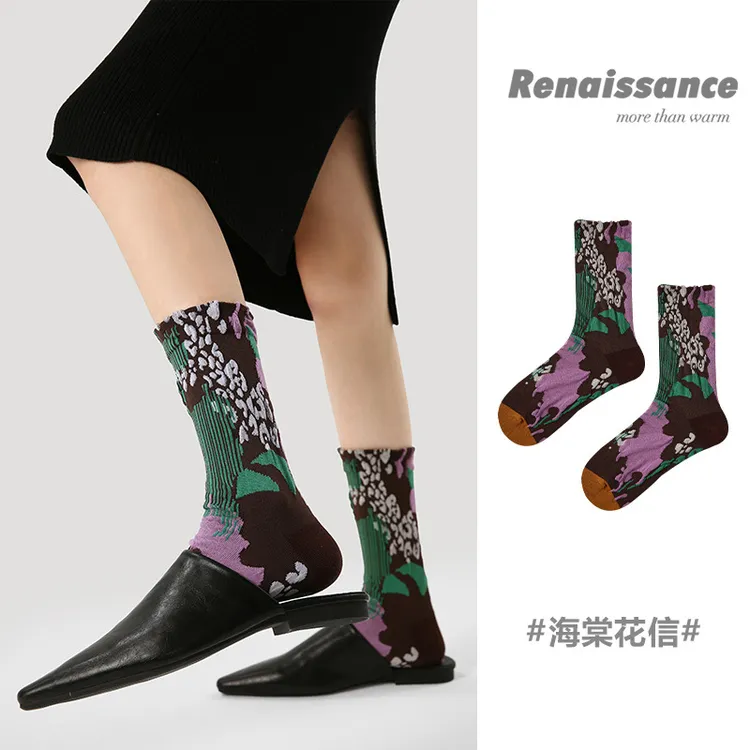 Renaissance原创女袜复古立体浮雕袜子女中筒袜薄款文艺网红ins潮