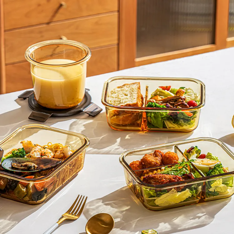 玻璃饭盒可微波炉加热专用的学生上班族带盖餐盒保鲜分隔型便当碗