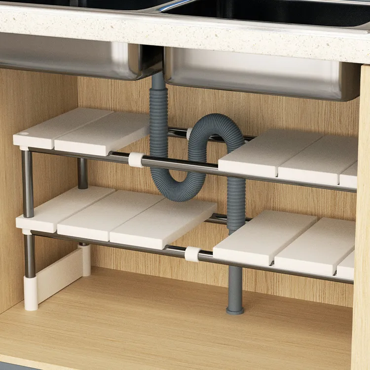 厨房可伸缩下水槽防滑橱柜内分层架厨柜储物多功能锅架收纳架子
