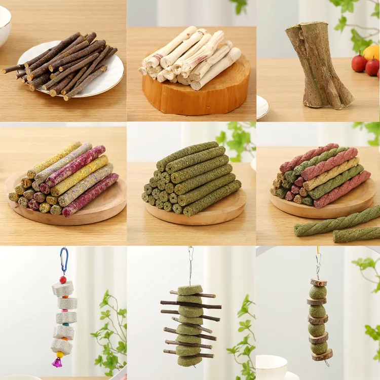 磨牙用品集锦兔子龙猫荷兰猪磨牙专用木瓜墩桩棒苹果枝甜竹串套餐