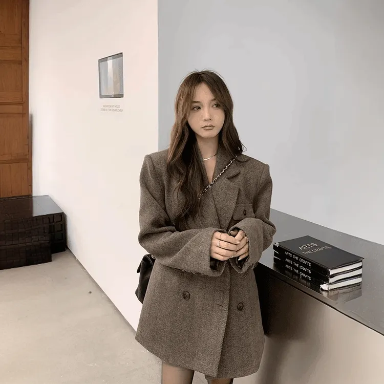 西装毛呢大衣女秋冬季2024年新款高级感外套呢子小个子赫本风