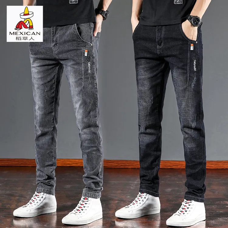 稻草人加绒牛仔裤男士秋冬新款直筒修身显高长裤加厚休闲裤子男款