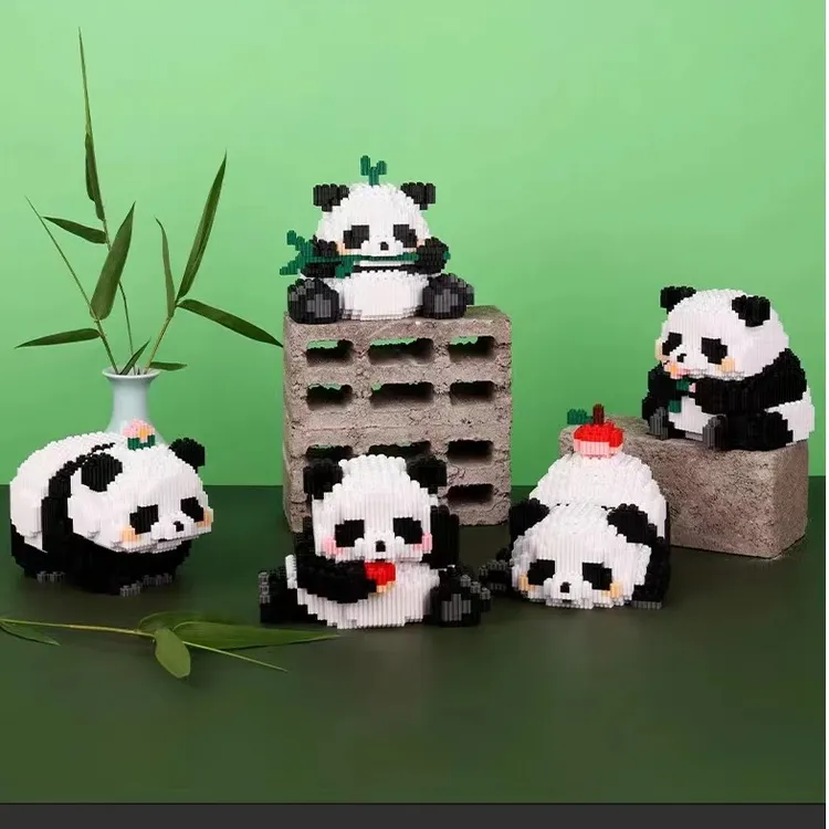 【卡通大熊猫】五只装串联积木儿童益智专注力拼插颗粒玩具超萌摆件