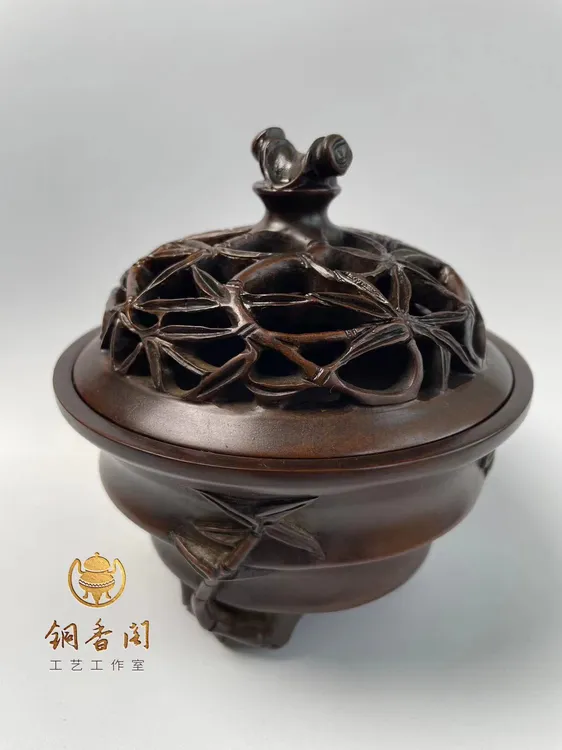 竹节香薰炉手工炉精炼铜工艺品居家茶道茶台卧室香炉铜炉现代高度