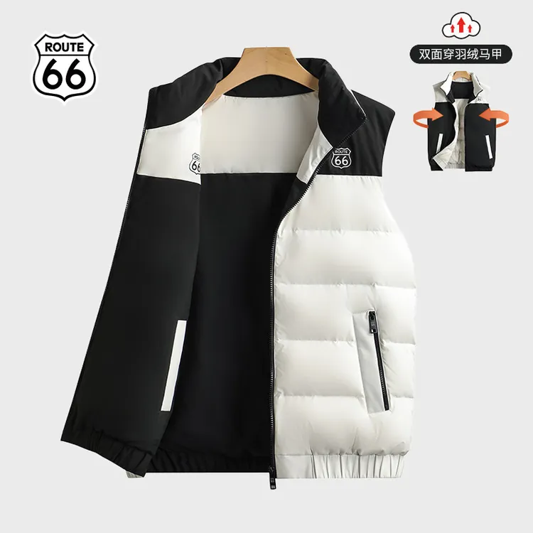 66号公路/ROUTE66秋冬保暖休闲户外男女同款轻薄羽绒拼色双面马甲
