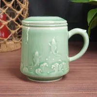 青瓷茶杯中式带盖带茶滤商务办公室会议泡茶杯陶瓷水杯龙泉