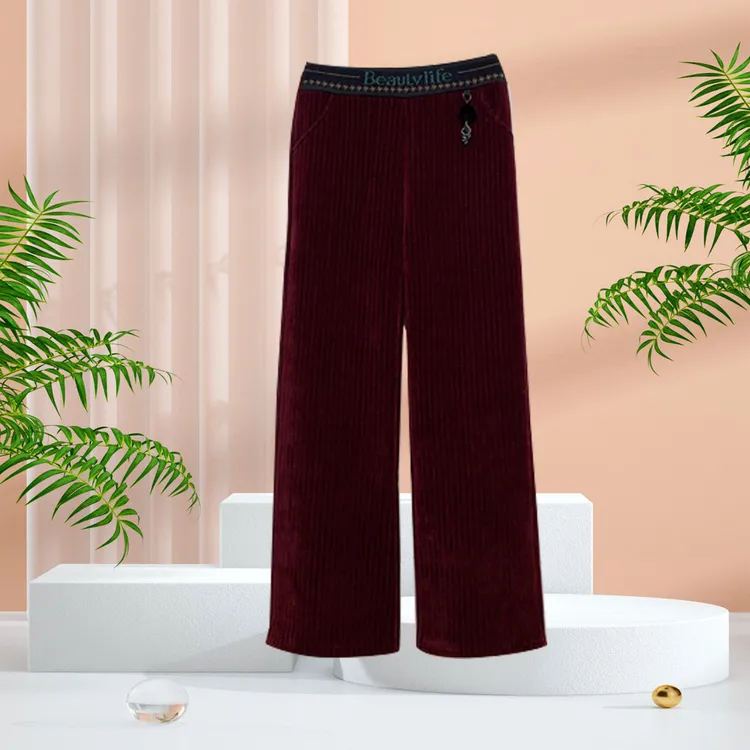 2024中老年新款雪尼尔加绒休闲阔腿女裤