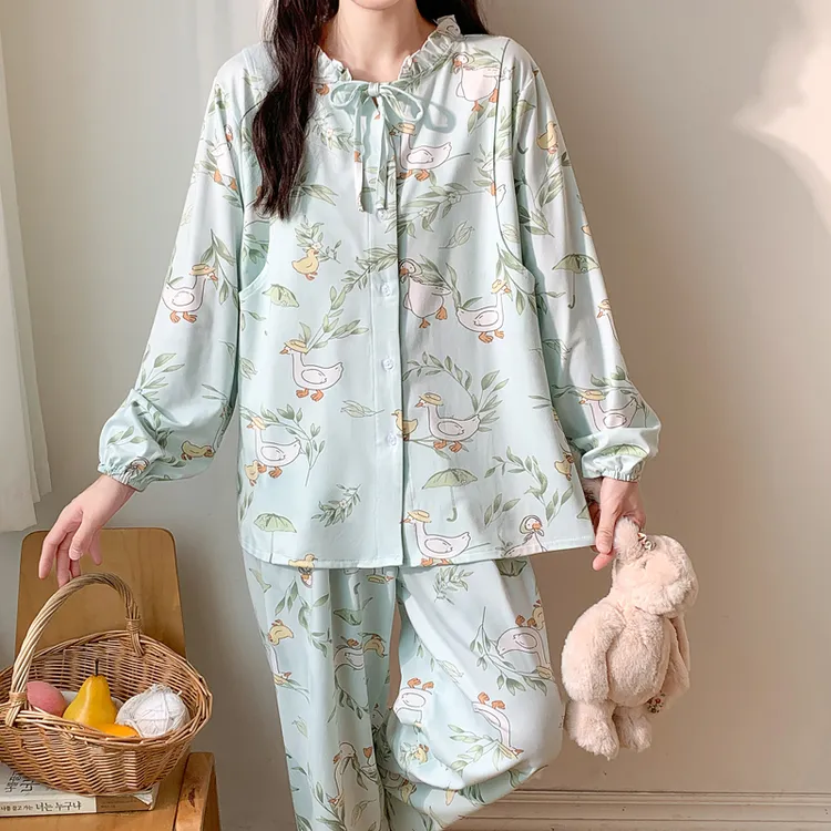 带胸垫月子服夏季薄款5月份产后大码孕妇睡衣哺乳喂奶孕期专用6