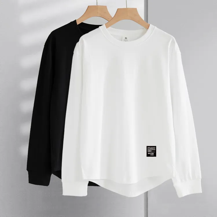 260克重磅纯棉长袖棉T美式休闲圆领衫男女同款印花明星版时尚T恤