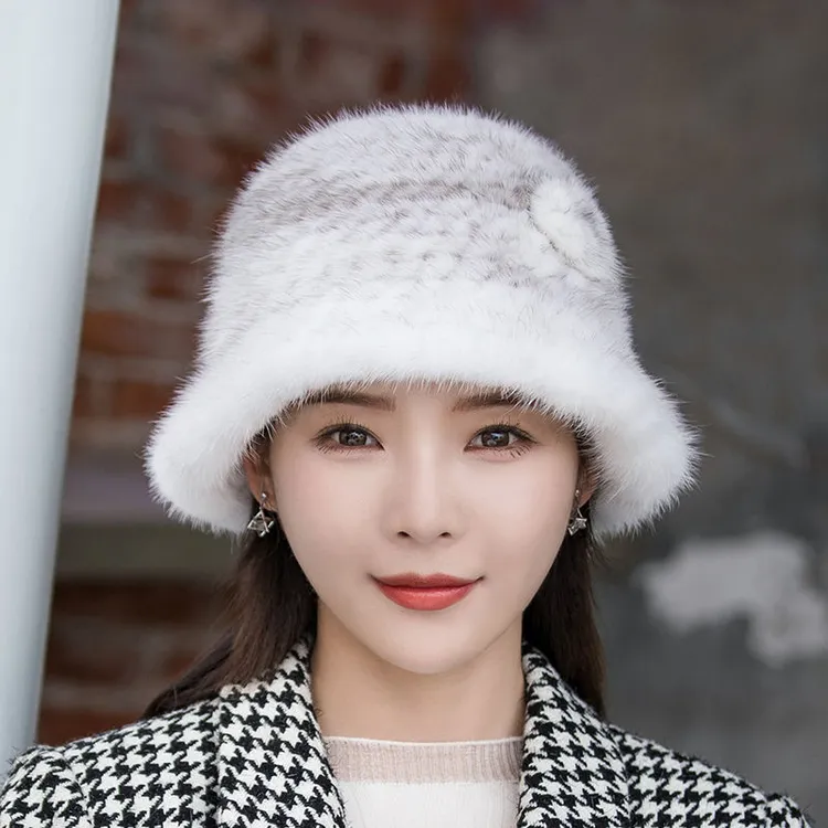 冬季帽子女水貂毛编织皮草帽子女冬季保暖百搭貂皮保暖礼帽女冬天