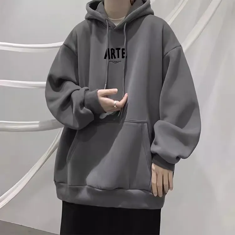 300斤大码重磅秋冬加绒加厚连帽卫衣男美式潮牌简约宽松休闲外套