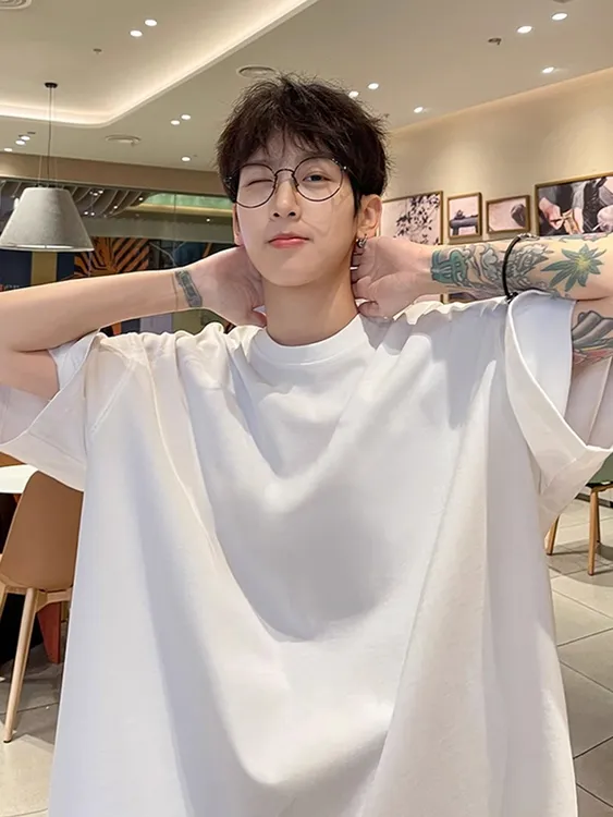 加肥加大码300斤白色纯棉短袖男t恤夏季美式ins潮牌简约半袖上衣