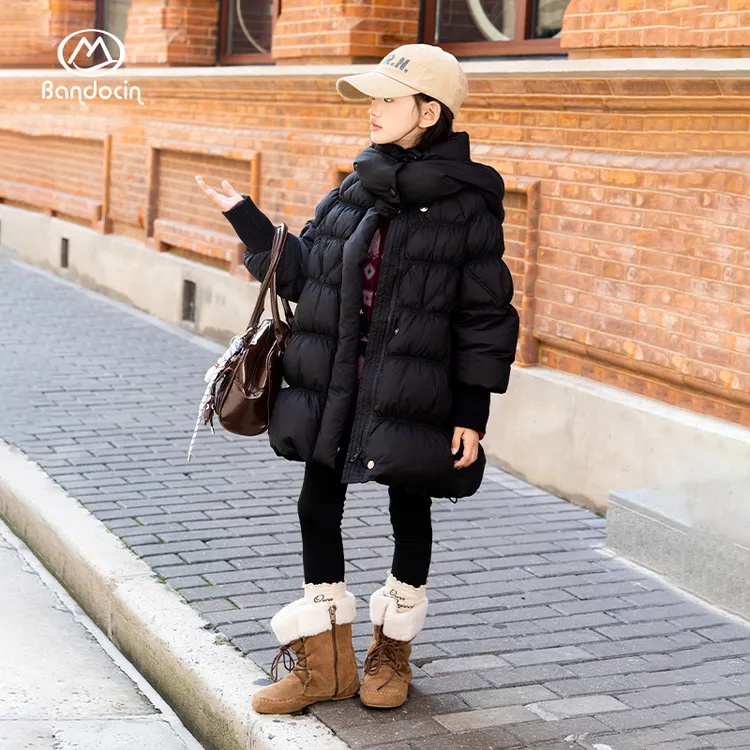 BANDOCIN/半度闲90白鸭绒女童中长款韩版羽绒服冬季保暖时尚外套