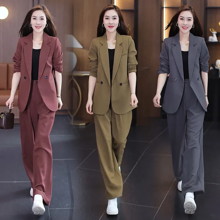 2025春季新款韩版小西装女套装显瘦气质西服洋气阔腿裤职业两件套