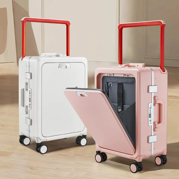 前开盖行李箱新款小型密码登机箱20寸高颜值多功能宽拉杆旅行箱子
