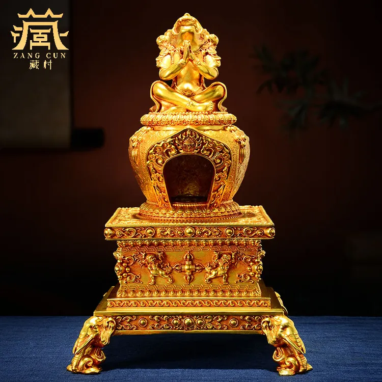 藏村铜鎏金藏式熏香炉摆件铜香炉护摩炉家用香薰炉香粉炉塔香炉