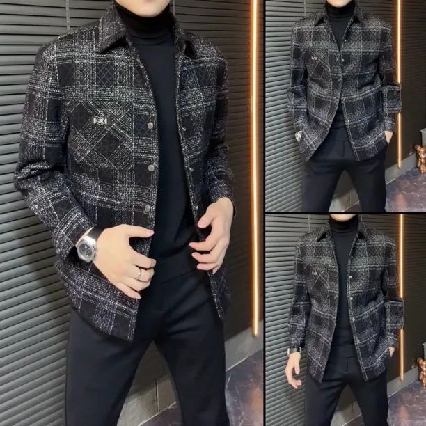 小雨男装｜33L56冬季高奢品定制时装格款羊毛羽绒夹克外套JK