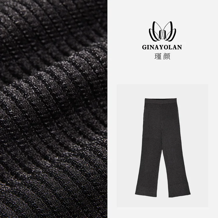 GINAYOLAN/瑾颜【奢系列】奢华面料亮闪重工女高定显瘦直通裤