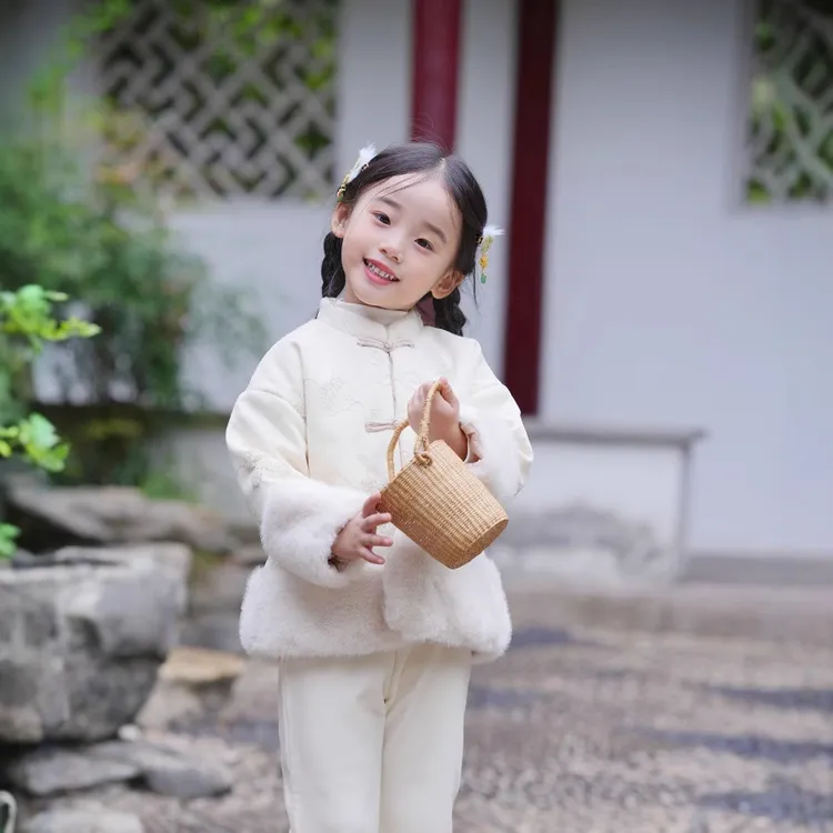 国风儿童棉衣外套秋冬加棉对襟棉服加厚宝宝复古棉服女童拜年服