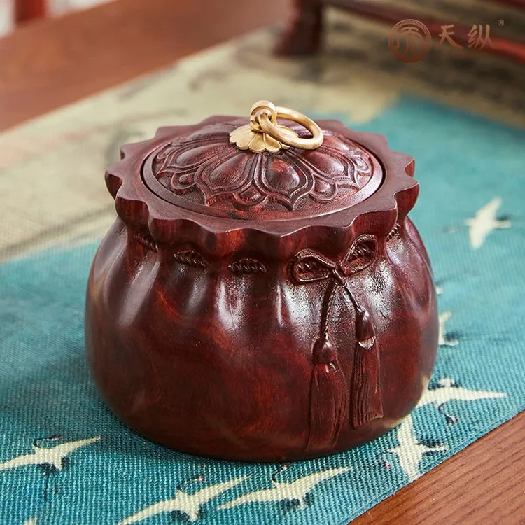 小叶紫檀茶叶罐储物罐家居摆件