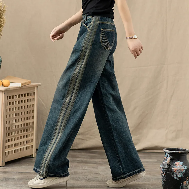 阔腿牛仔裤女2025春秋新款高腰宽松垂感直筒显高拖地复古大码长裤