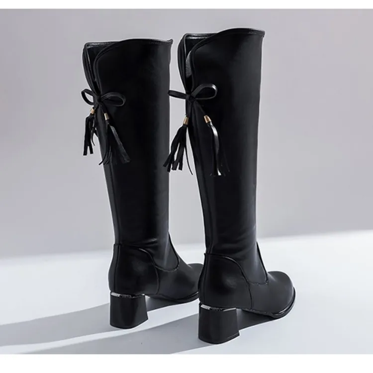 长筒靴小个子新款骑士靴显瘦弹力高跟鞋秋冬加绒百搭时尚秋冬中跟